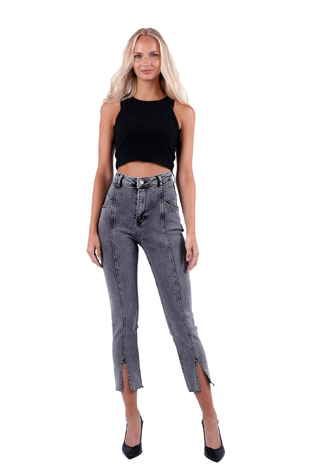 XLJ High Rise Mom Jean With Slit in Leg Front Mixed - Schenectady