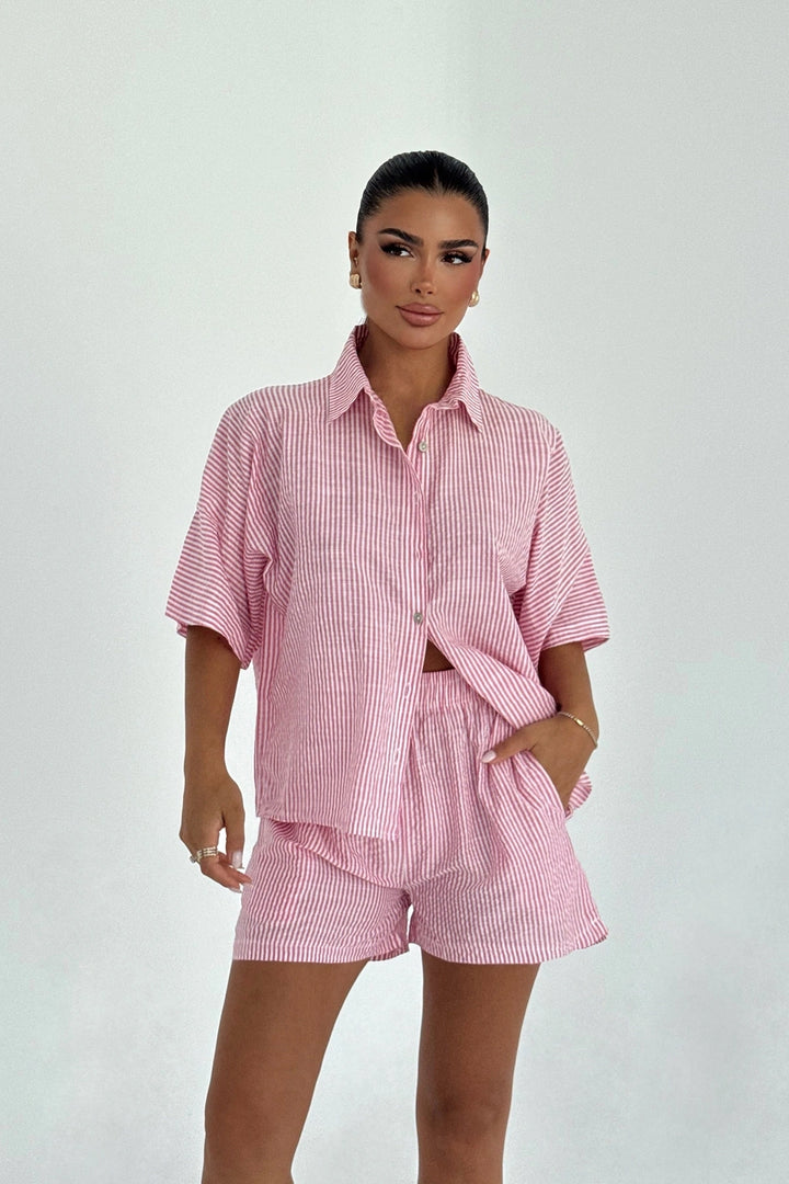 EYY Women Pink Striped Shorts Set - Gary