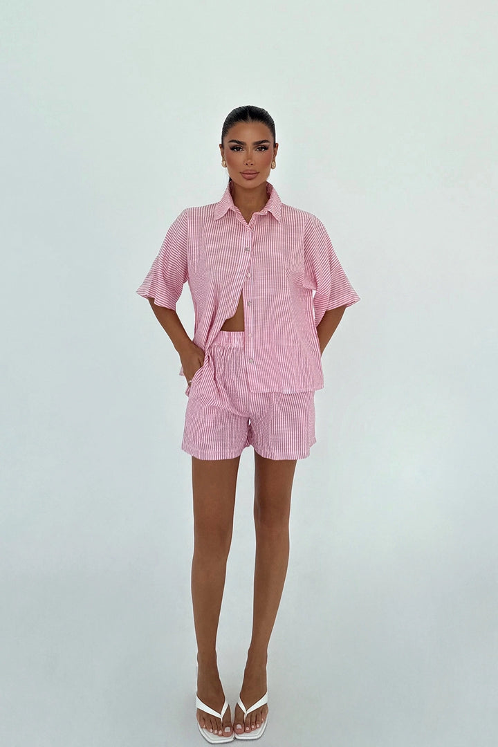 EYY Women Pink Striped Shorts Set - Gary
