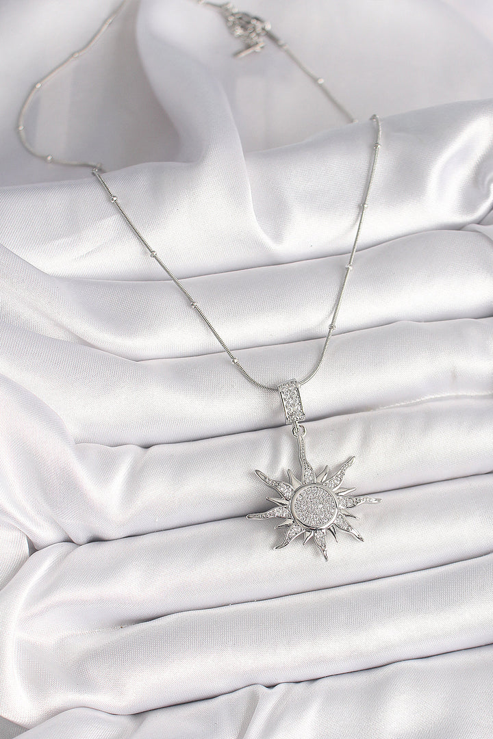 EBJ 316L Stainless Steel Silver Color Zircon Stone Dangle Sun Model Bead Chain Women's Necklace - San Felíu de Llobregat