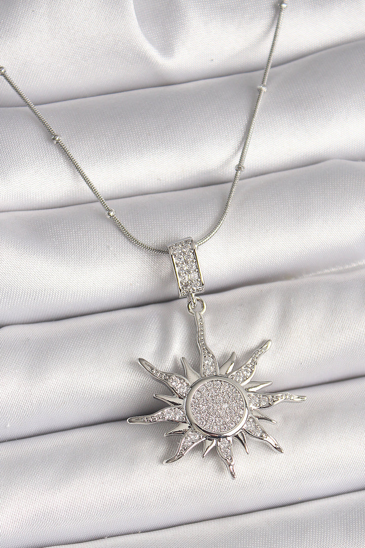 EBJ 316L Stainless Steel Silver Color Zircon Stone Dangle Sun Model Bead Chain Women's Necklace - San Felíu de Llobregat