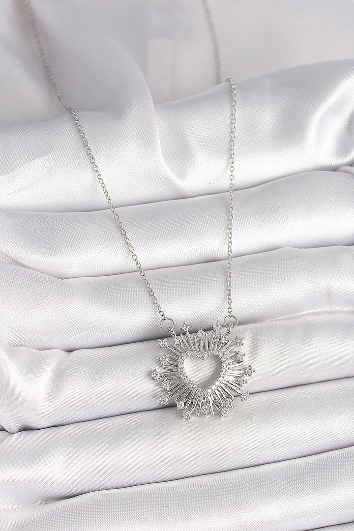 EBJ 316L Stainless Steel Silver Color Zircon Stone Heart Model Women's Necklace - Exeter