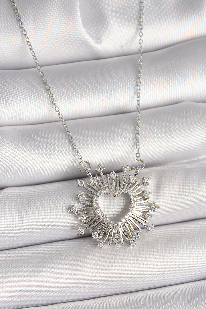 EBJ 316L Stainless Steel Silver Color Zircon Stone Heart Model Women's Necklace - Exeter