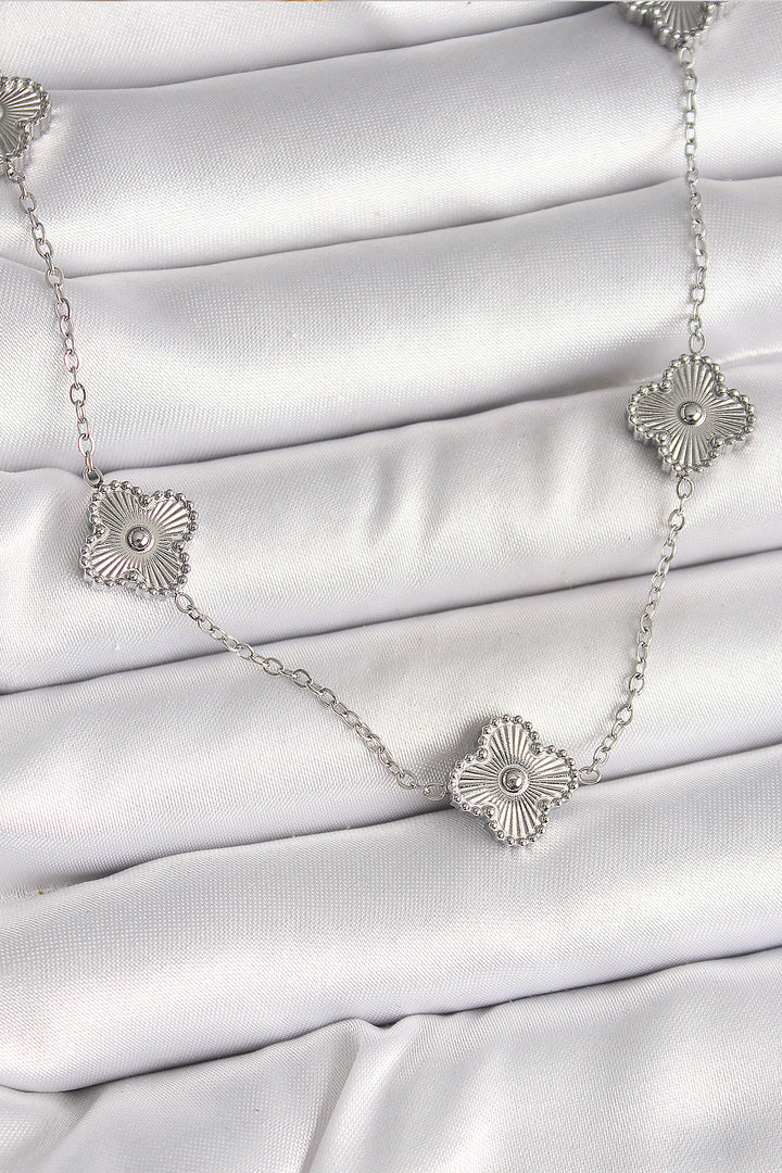 EBJ 316L Stainless Steel Silver Color Chain Embroidered Clover Model Women's Necklace - Amherst