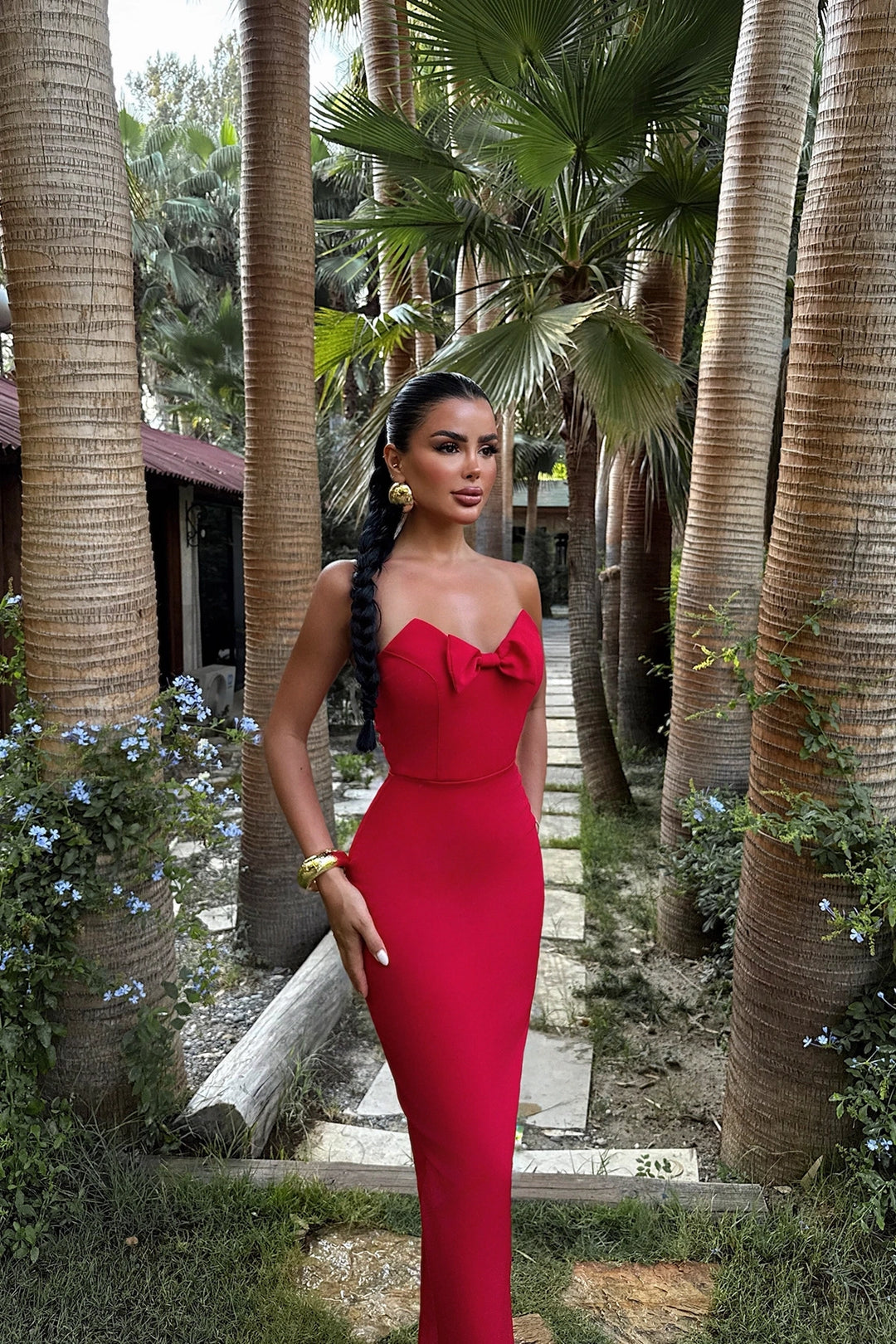 EYY Women Red Bow Detail Strapless Dress - Tulare