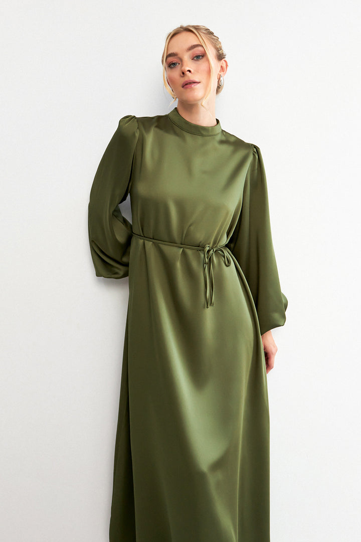 ZRF Women Balloon Sleeve Satin Evening Dress - Khaki - Chino Hills