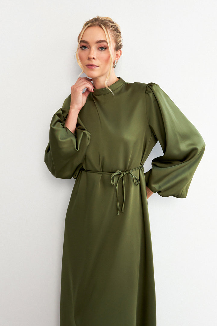ZRF Women Balloon Sleeve Satin Evening Dress - Khaki - Chino Hills