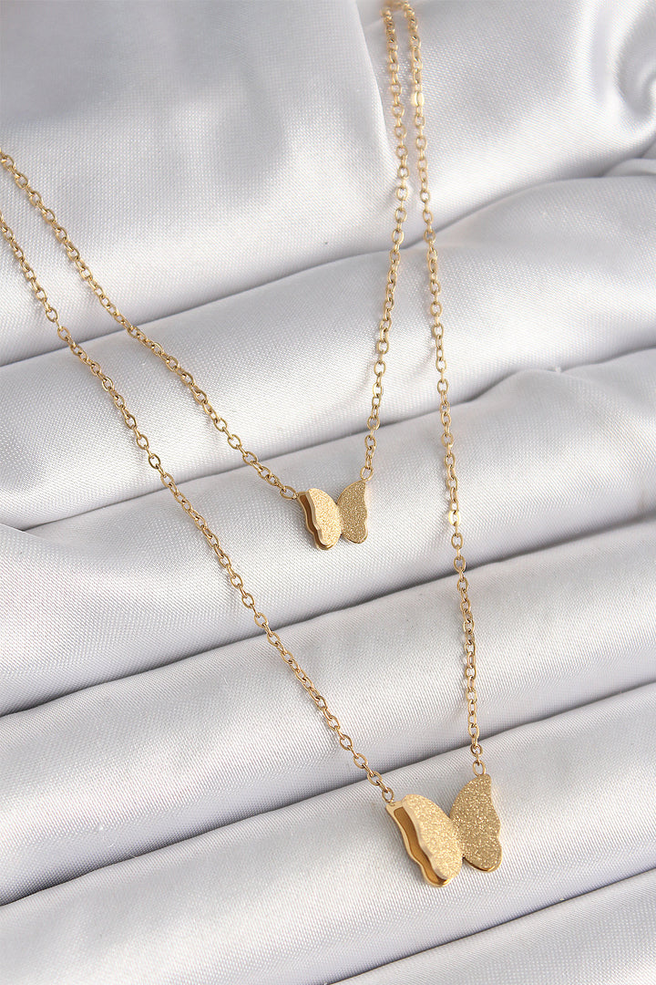 EBJ 316L Steel Gold Color 2-Piece Glitter Butterfly Model Women's Necklace - North Richland Hills