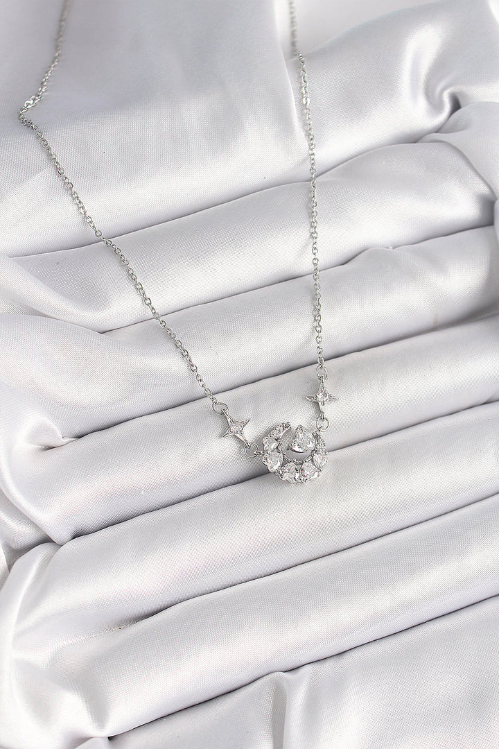 EBJ 316L Stainless Steel Silver Color Zircon Stone Crescent Heart Model Women's Necklace - Methuen Town