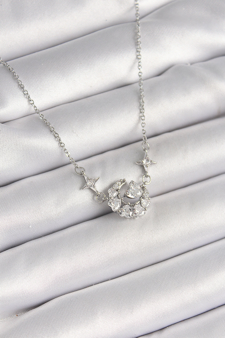 EBJ 316L Stainless Steel Silver Color Zircon Stone Crescent Heart Model Women's Necklace - Methuen Town