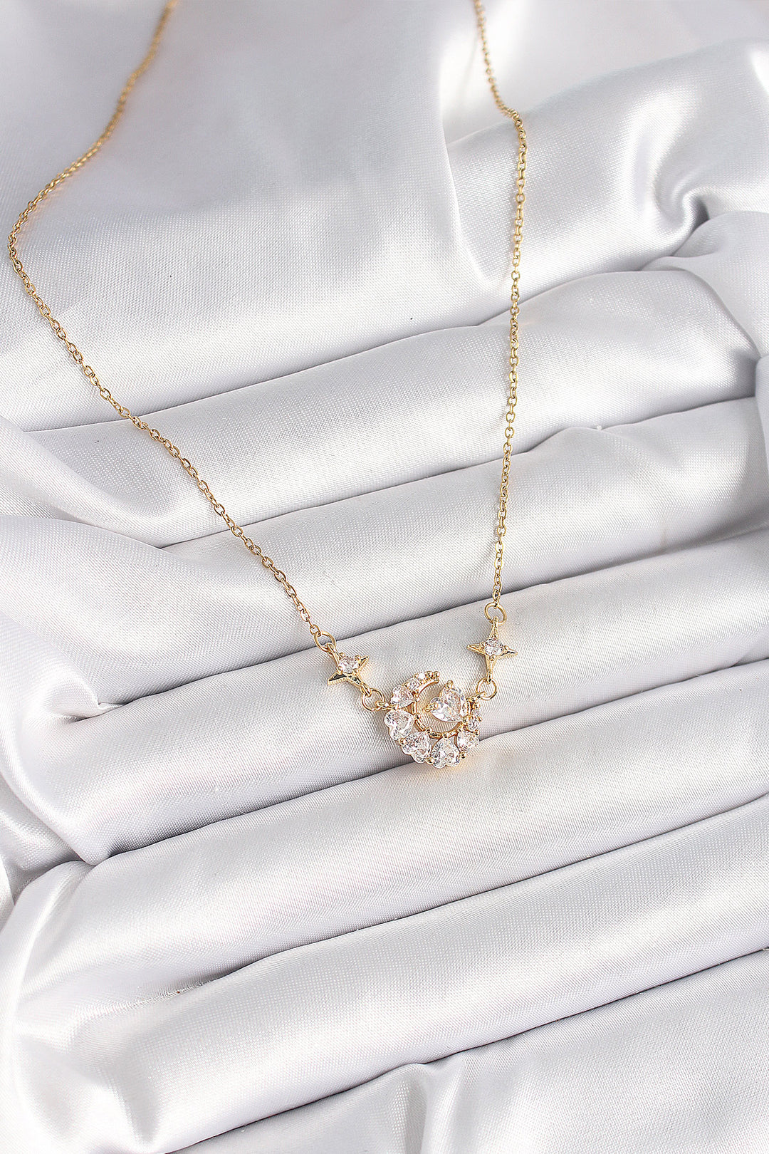 EBJ 316L Steel Gold Color Crescent Heart Model Women's Necklace with Zircon Stone - Jeffersonville