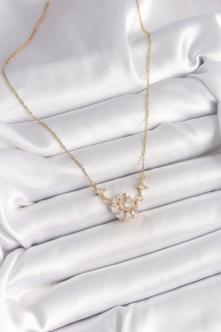 EBJ 316L Steel Gold Color Crescent Heart Model Women's Necklace with Zircon Stone - Jeffersonville