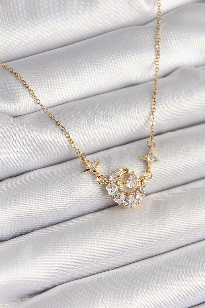 EBJ 316L Steel Gold Color Crescent Heart Model Women's Necklace with Zircon Stone - Jeffersonville
