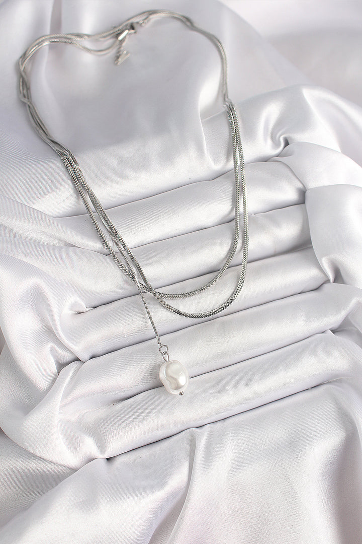 EBJ 316L Stainless Steel Silver Color Italian Chain Model Pendant Pearl Figure Women's Necklace - Monterey Park