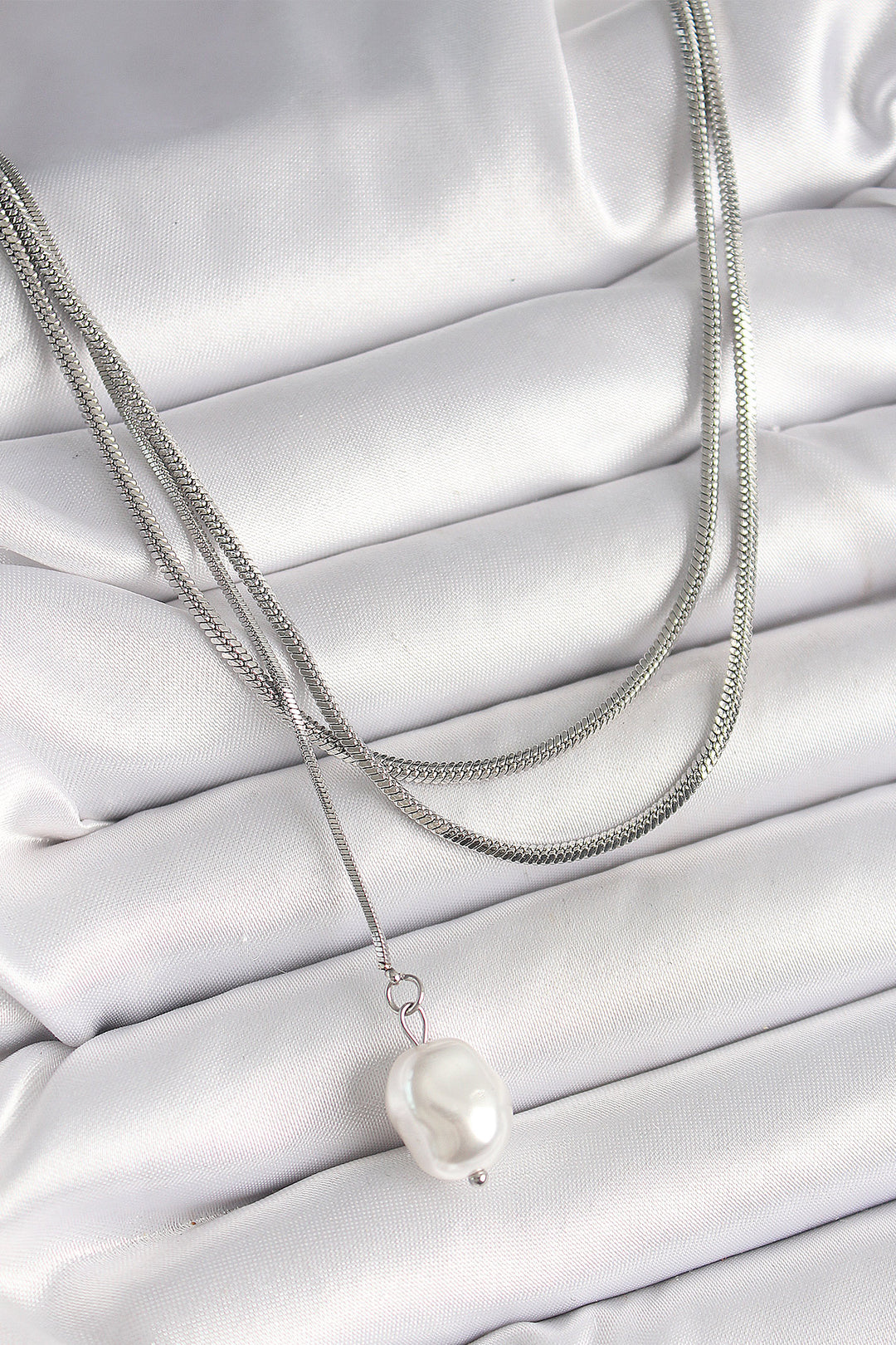 EBJ 316L Stainless Steel Silver Color Italian Chain Model Pendant Pearl Figure Women's Necklace - Monterey Park