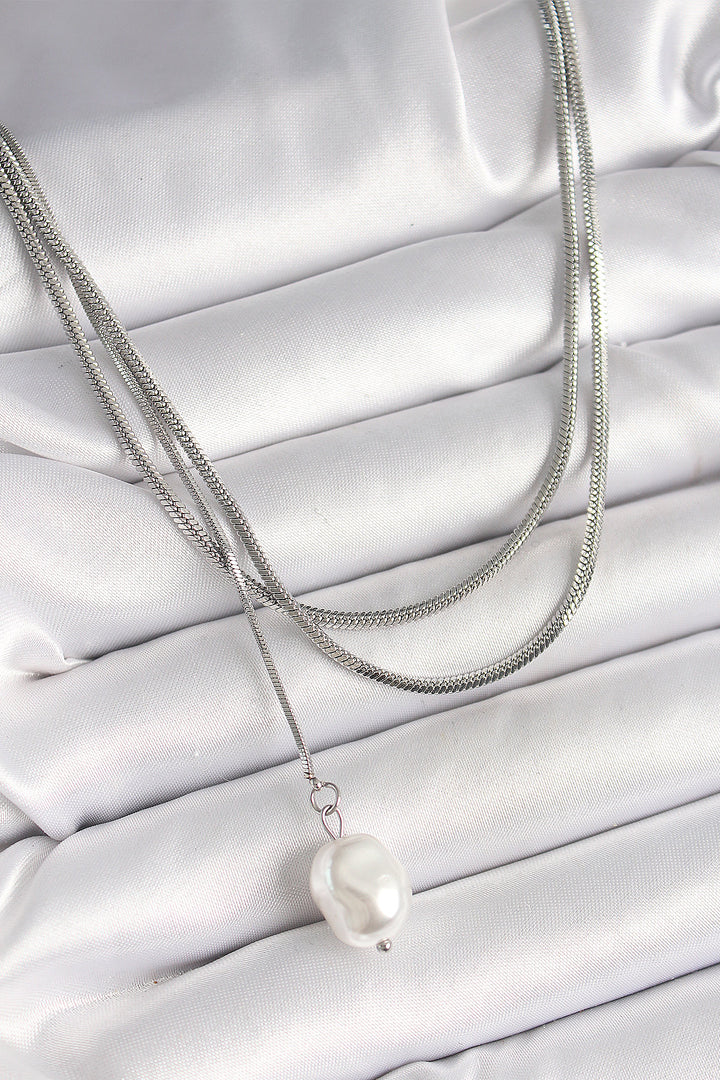 EBJ 316L Stainless Steel Silver Color Italian Chain Model Pendant Pearl Figure Women's Necklace - Monterey Park