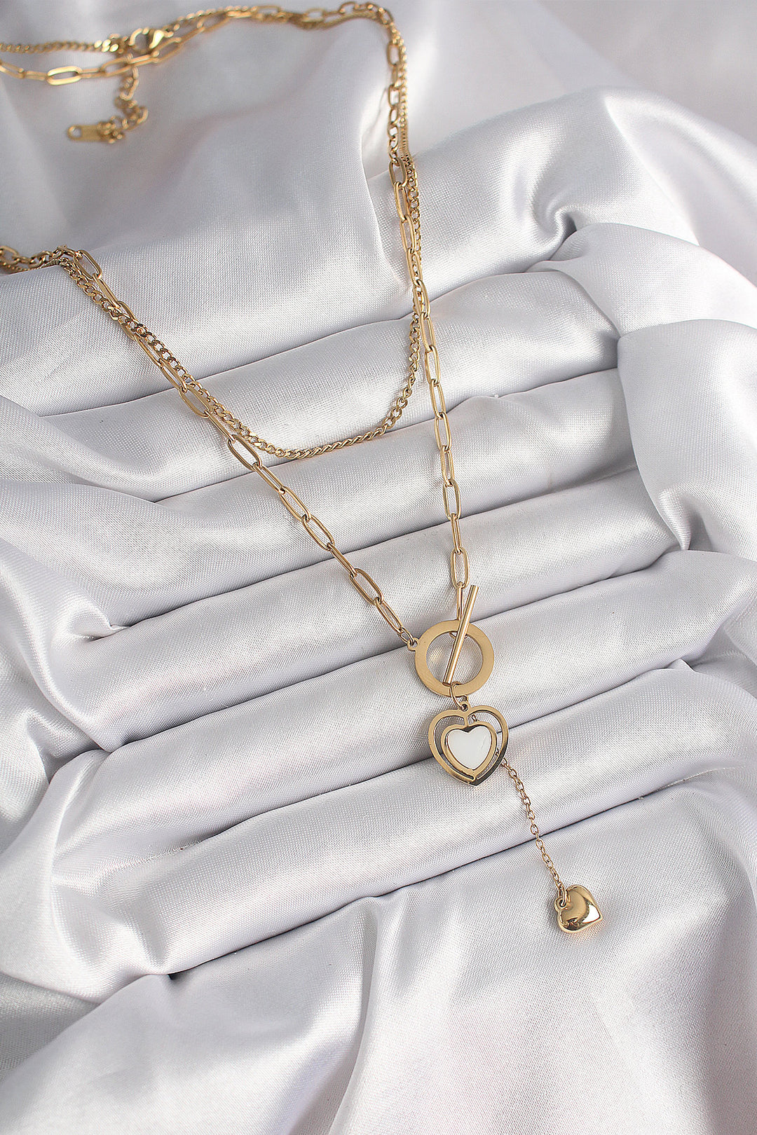 EBJ 316L Steel Gold Color 2-Piece Chain Model Dangle Detail Women's Necklace - Cascina