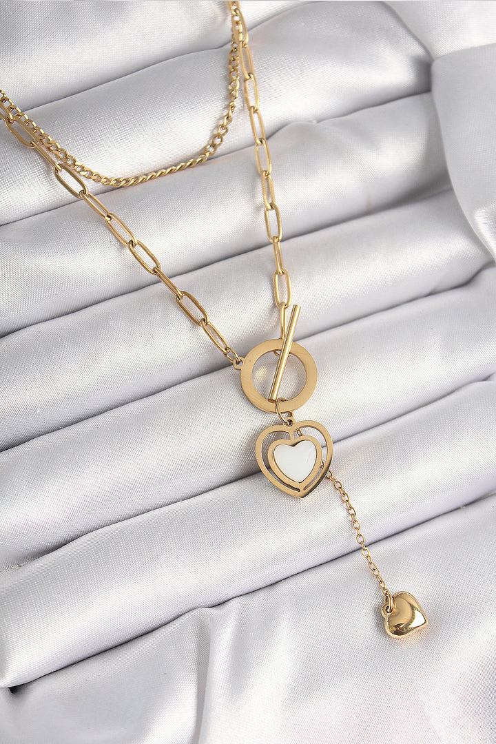 EBJ 316L Steel Gold Color 2-Piece Chain Model Dangle Detail Women's Necklace - Cascina
