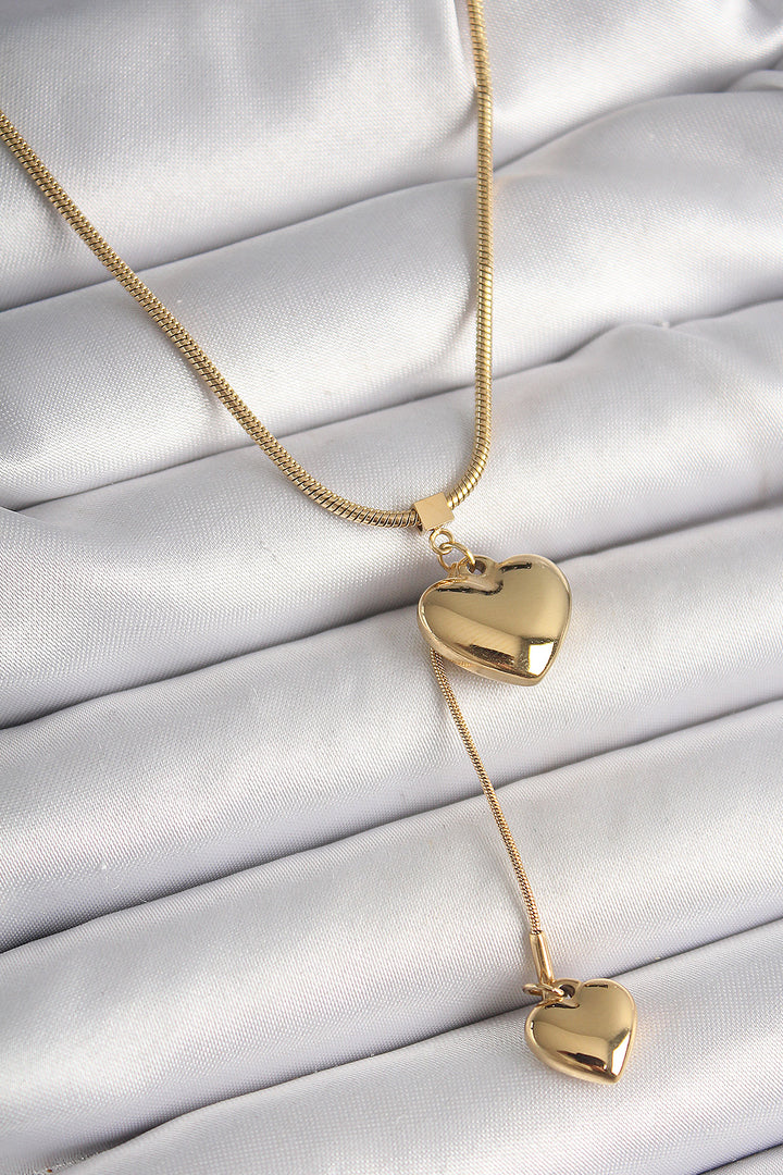 EBJ 316L Steel Gold Color Tube Chain Model 3D Swinging Heart Model Women's Necklace - Enterprise