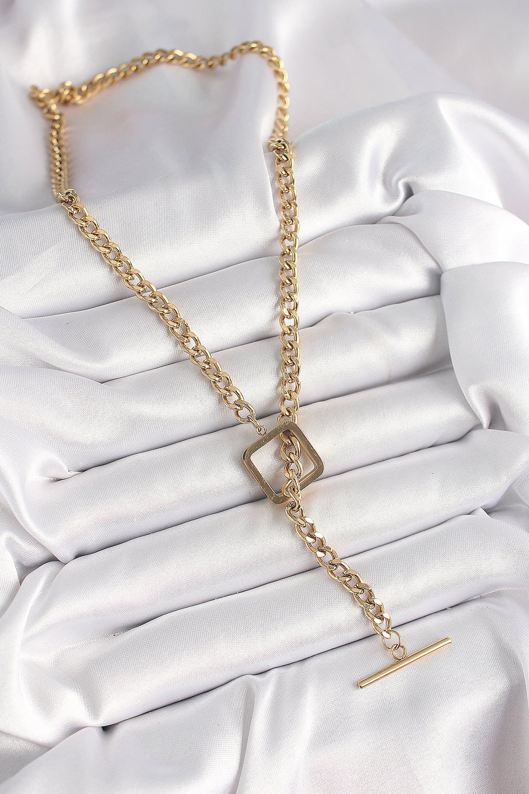EBJ 316L Steel Gold Color Chain Model Square Figure Women's Necklace - Hagerstown