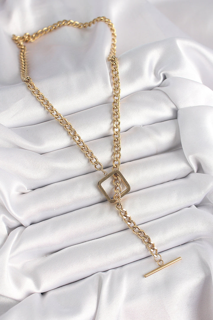 EBJ 316L Steel Gold Color Chain Model Square Figure Women's Necklace - Hagerstown