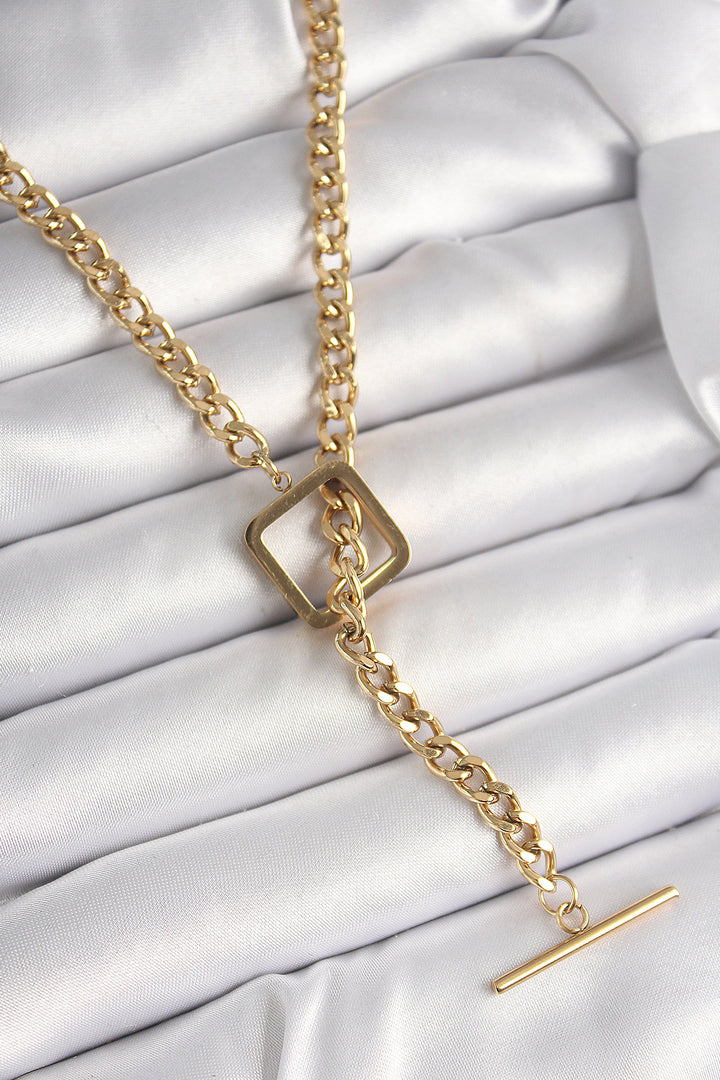 EBJ 316L Steel Gold Color Chain Model Square Figure Women's Necklace - Hagerstown