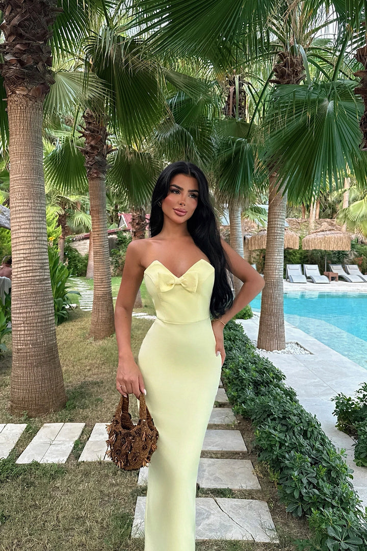 EYY Women Yellow Bow Detail Strapless Dress - Dornbirn