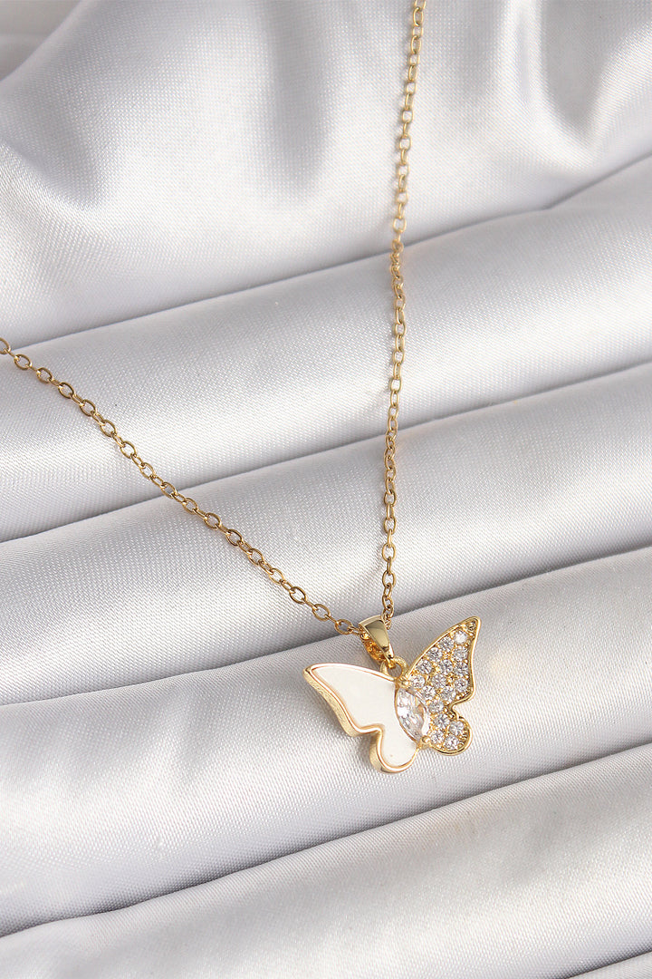 EBJ 316L Steel Gold Color Chain with Zircon Stone White Enamel Butterfly Model Women's Necklace - Moorpark