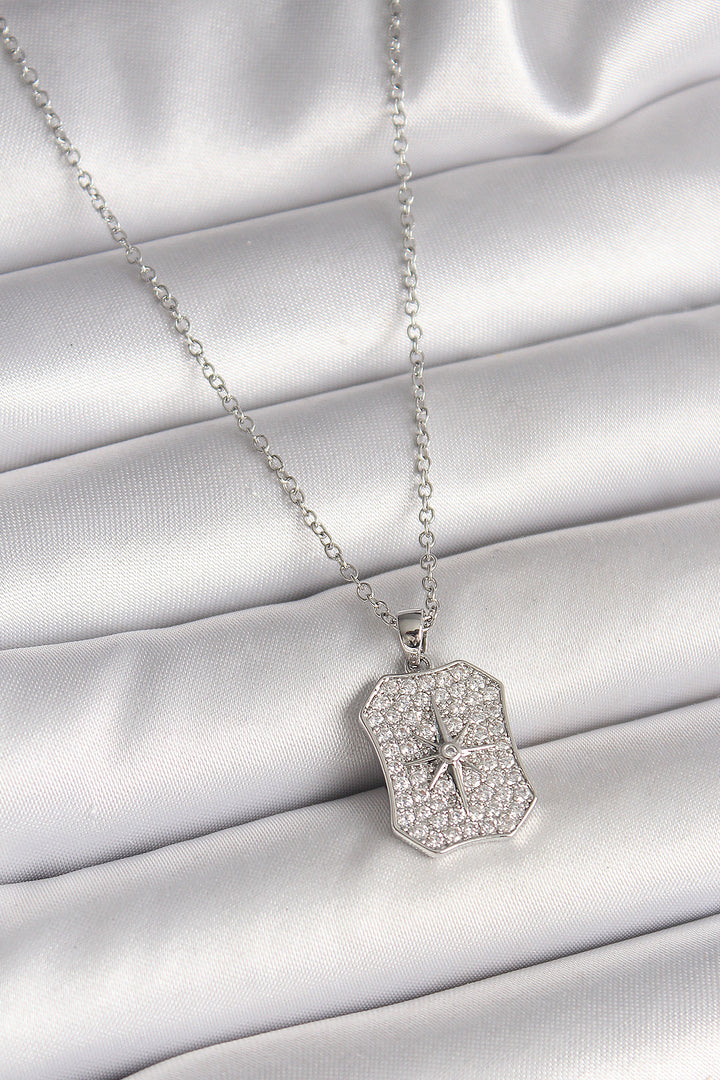 EBJ 316L Stainless Steel Silver Color Chain with Zircon Stone Polar Star Embroidered Medal Model Women's Necklace - Yakima