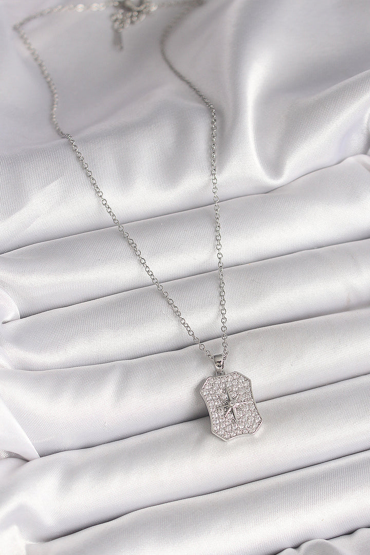 EBJ 316L Stainless Steel Silver Color Chain with Zircon Stone Polar Star Embroidered Medal Model Women's Necklace - Yakima