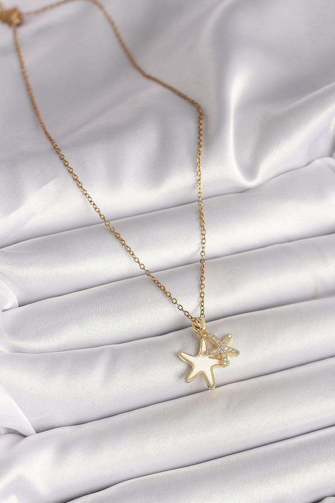 EBJ 316L Steel Gold Color Chain with Zircon Stone White Enamel Starfish Model Women's Necklace - Allen