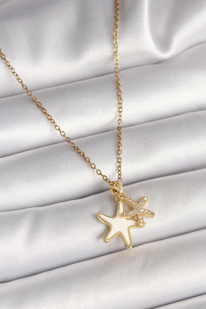 EBJ 316L Steel Gold Color Chain with Zircon Stone White Enamel Starfish Model Women's Necklace - Allen