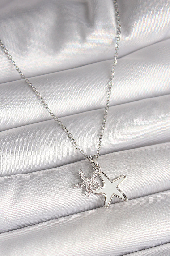 EBJ 316L Stainless Steel Silver Color Chain with Zircon Stone White Enamel Starfish Model Women's Necklace - Montijo