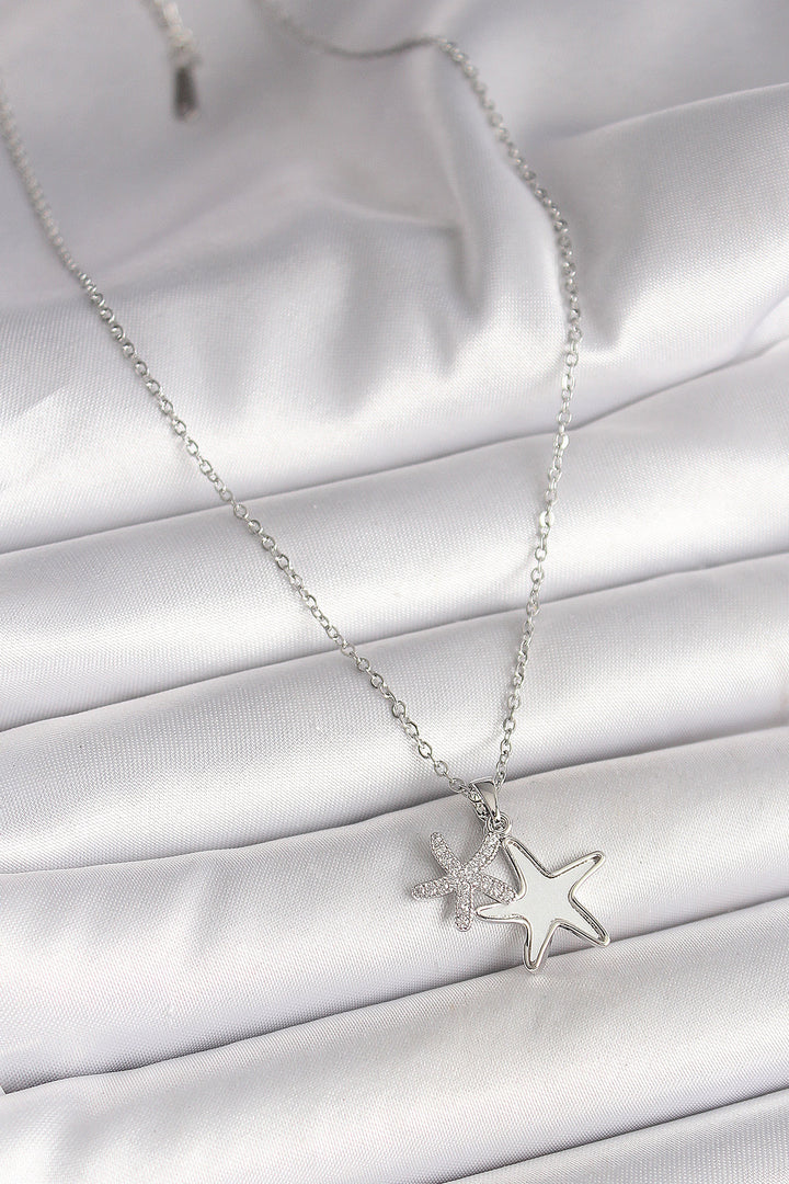 EBJ 316L Stainless Steel Silver Color Chain with Zircon Stone White Enamel Starfish Model Women's Necklace - Montijo