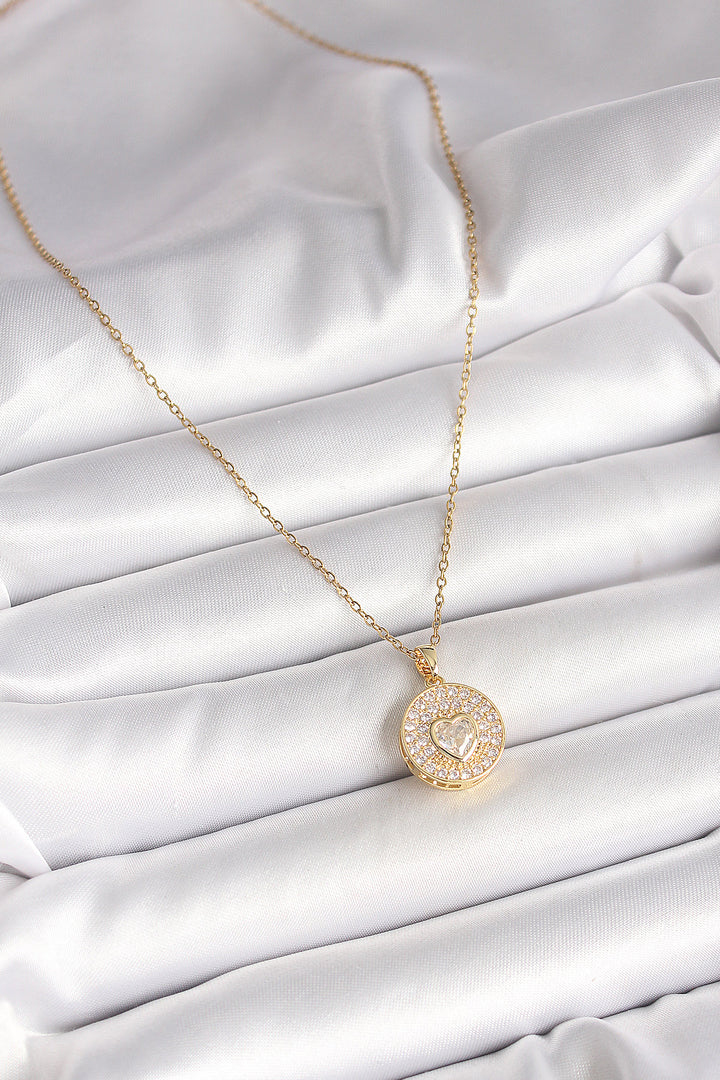 EBJ 316L Steel Gold Color Chain Pendant with Zircon Stone Heart Model Women's Necklace - Rotherham