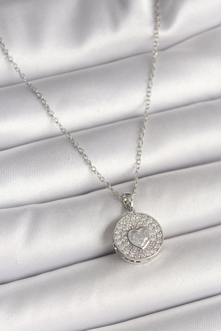 EBJ 316L Stainless Steel Silver Color Chain with Zircon Stone Heart Embroidered Medal Model Women's Necklace - Saint-Germain-en-Laye