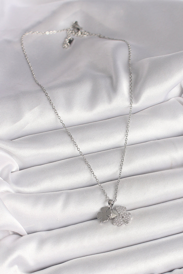 EBJ 316L Stainless Steel Silver Color Chain Pendant with Zircon Stone Clover Model Women's Necklace - Ibbenbüren