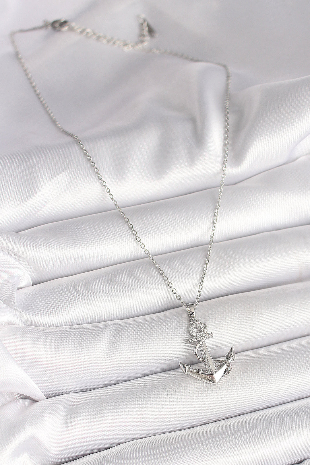 EBJ 316L Stainless Steel Silver Color Chain Anchor Model Women's Necklace with Zircon Stone Detail - Palmerston North