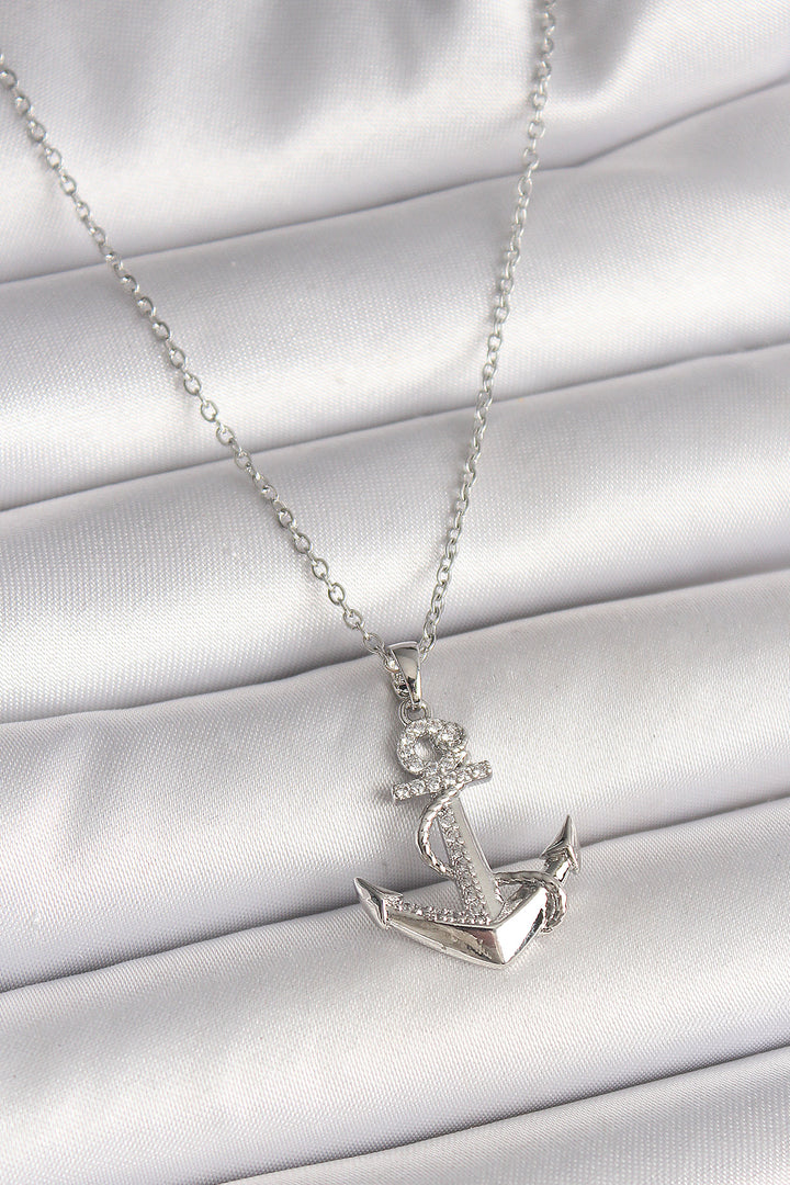 EBJ 316L Stainless Steel Silver Color Chain Anchor Model Women's Necklace with Zircon Stone Detail - Palmerston North