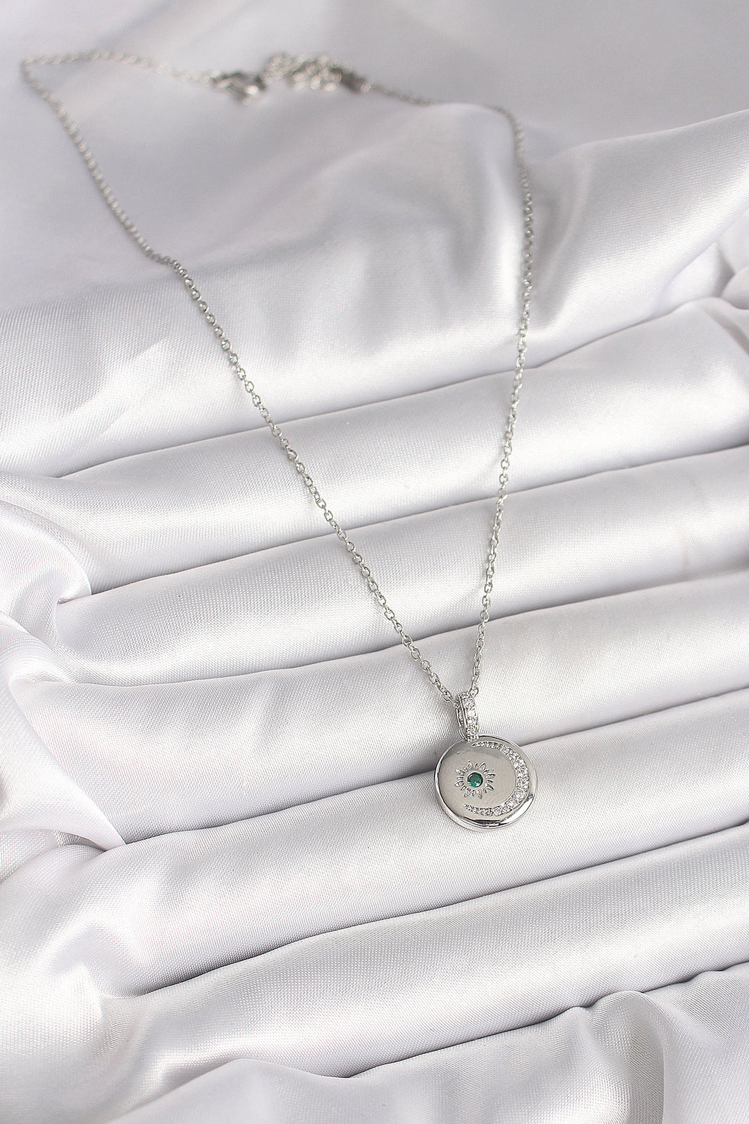 EBJ 316L Stainless Steel Silver Color Chain Pendant with Zircon Stone Embroidered Crescent Star Model Women's Necklace - Prince Albert