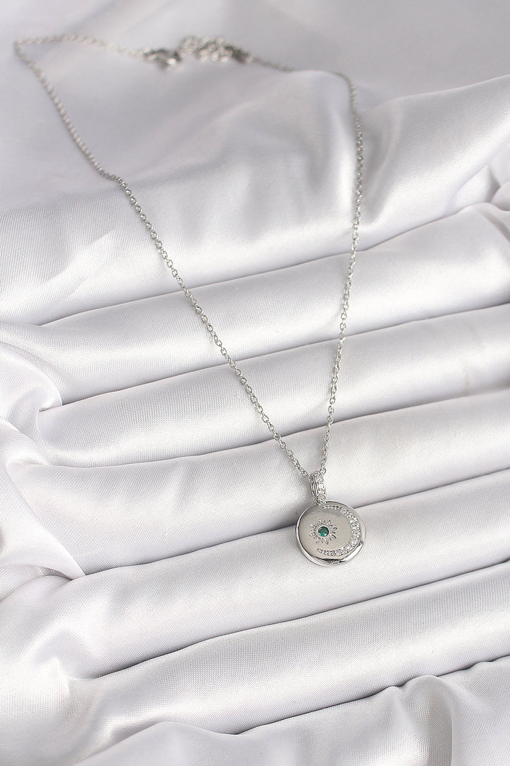 EBJ 316L Stainless Steel Silver Color Chain Pendant with Zircon Stone Embroidered Crescent Star Model Women's Necklace - Prince Albert