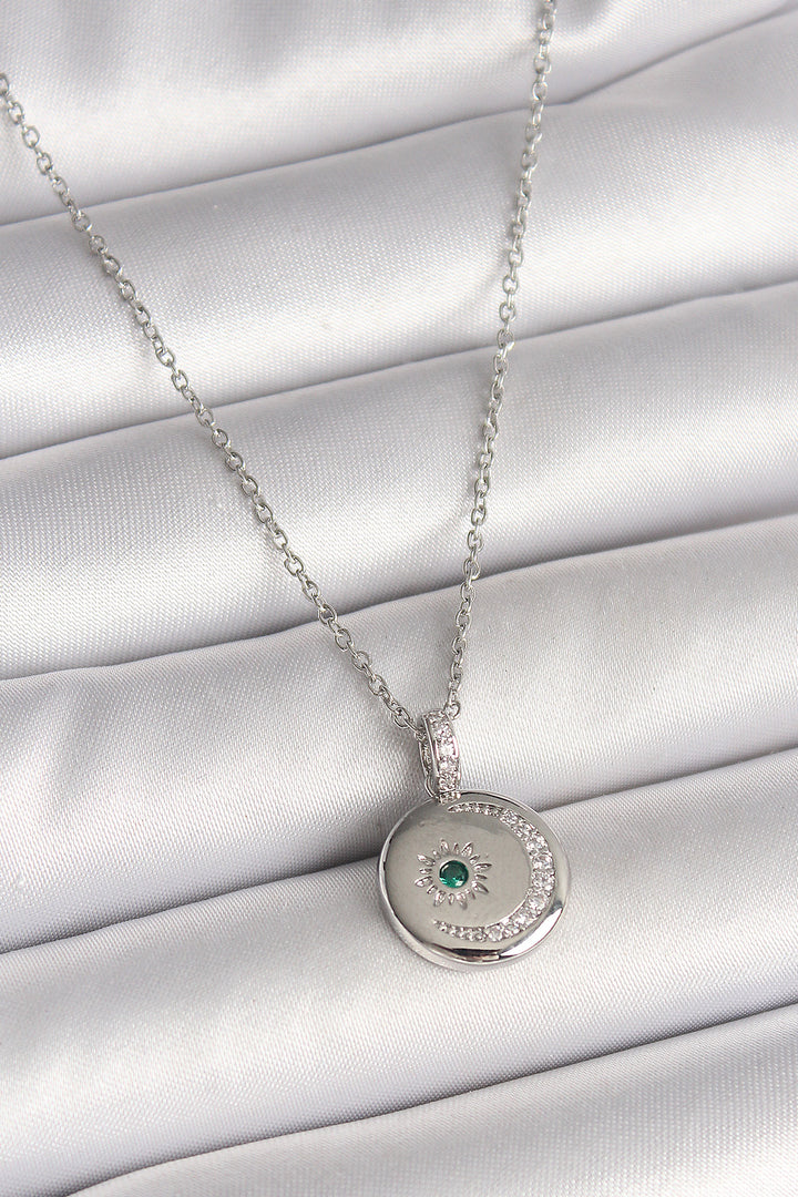EBJ 316L Stainless Steel Silver Color Chain Pendant with Zircon Stone Embroidered Crescent Star Model Women's Necklace - Prince Albert