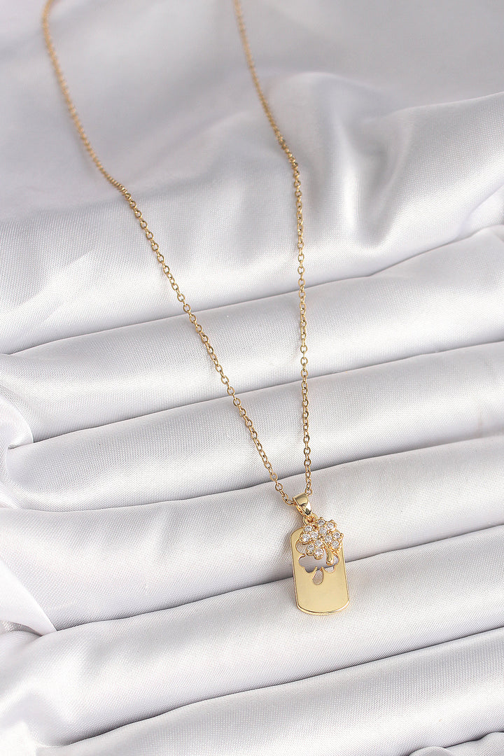 EBJ 316L Stainless Steel Gold Color Chain with Zircon Stone Clover Model Women's Necklace - Lakewood Ranch
