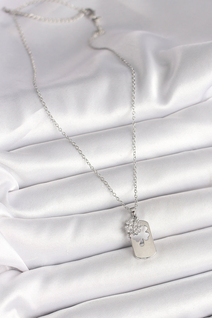 EBJ 316L Stainless Steel Silver Color Chain with Zircon Stone Clover Model Women's Necklace - Puerto del Rosario