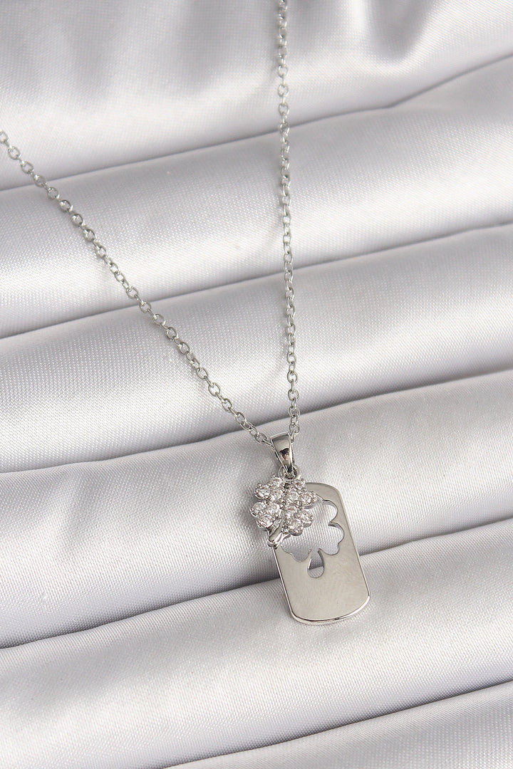EBJ 316L Stainless Steel Silver Color Chain with Zircon Stone Clover Model Women's Necklace - Puerto del Rosario
