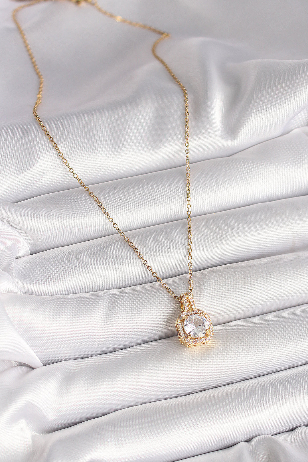 EBJ 316L Steel Gold Color Chain with Zircon Stone Square Model Women's Necklace - Butte