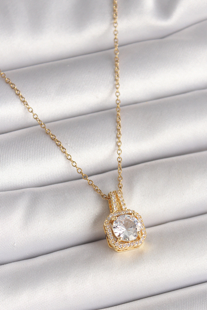 EBJ 316L Steel Gold Color Chain with Zircon Stone Square Model Women's Necklace - Butte
