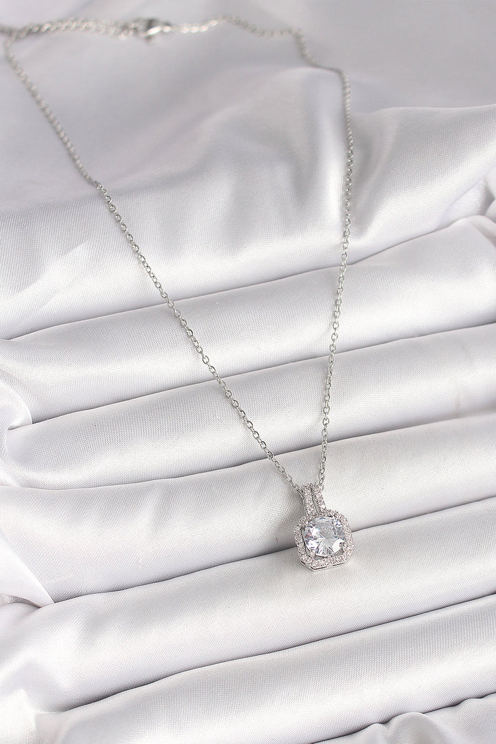 EBJ 316L Stainless Steel Silver Color Chain Square Model Women's Necklace with Zircon Stone - Amarante