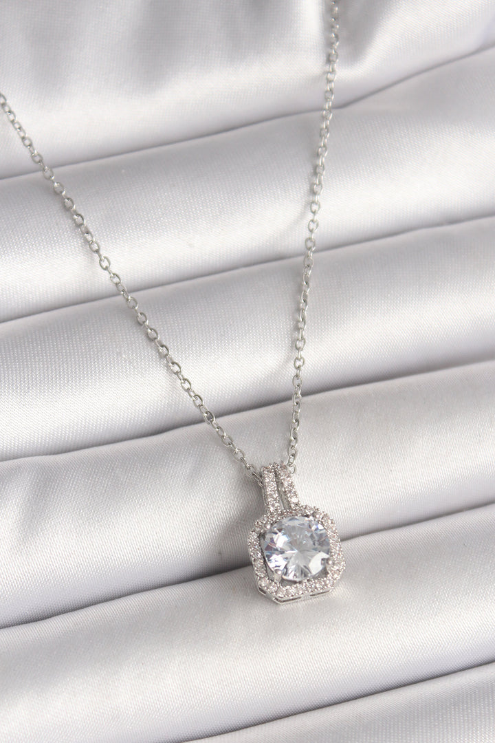 EBJ 316L Stainless Steel Silver Color Chain Square Model Women's Necklace with Zircon Stone - Amarante