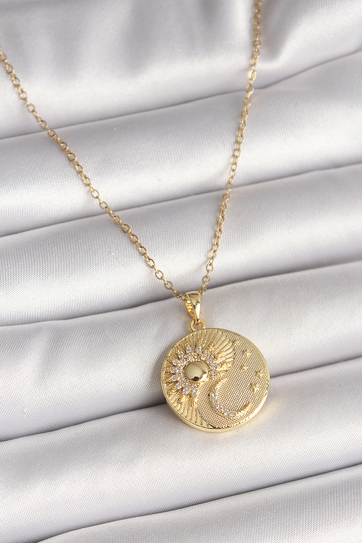 EBJ 316L Steel Gold Color Chain with Zircon Stone Sun and Moon Embellished Pendant Model Women's Necklace - Aguadilla